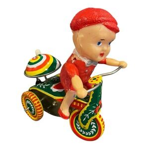 Vintage Ringing Tricycle Tin Wind Up Toy Trinket with Key- See Video